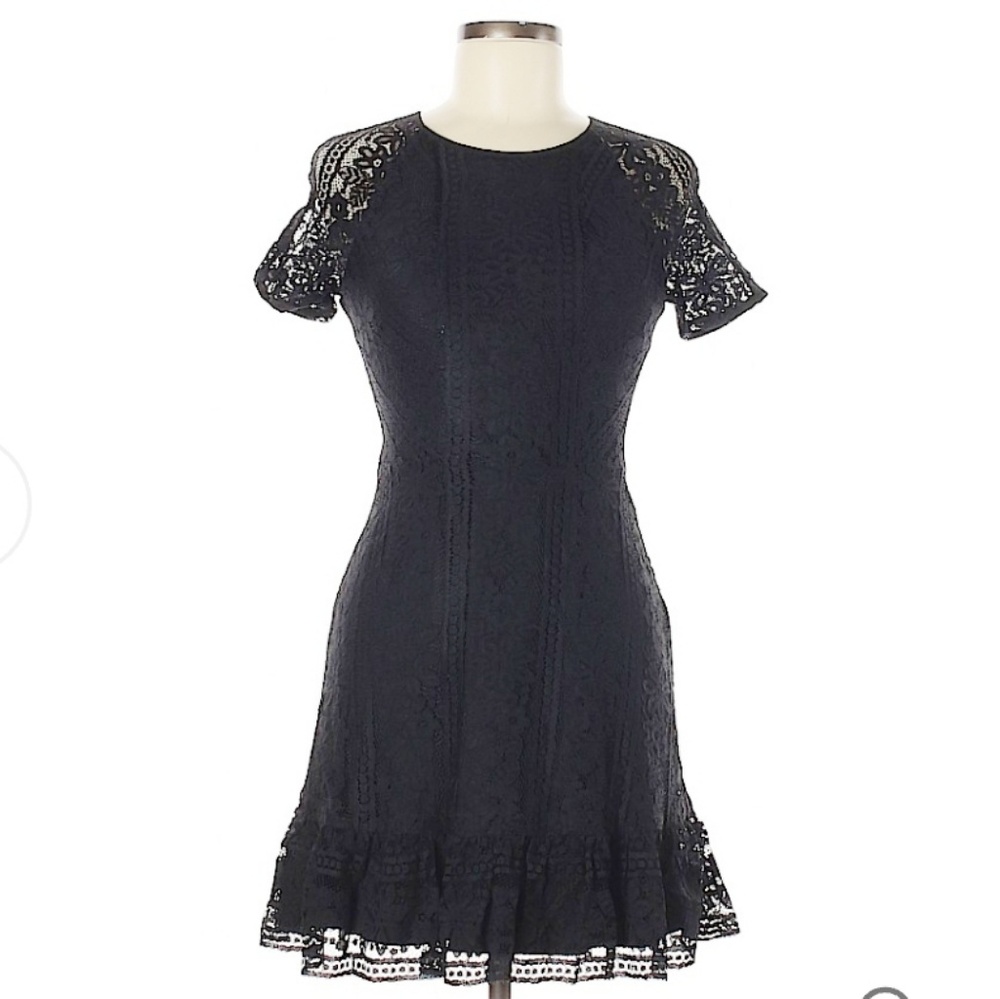 Wayf Black Lace Embroidered Short Sleeve Dress